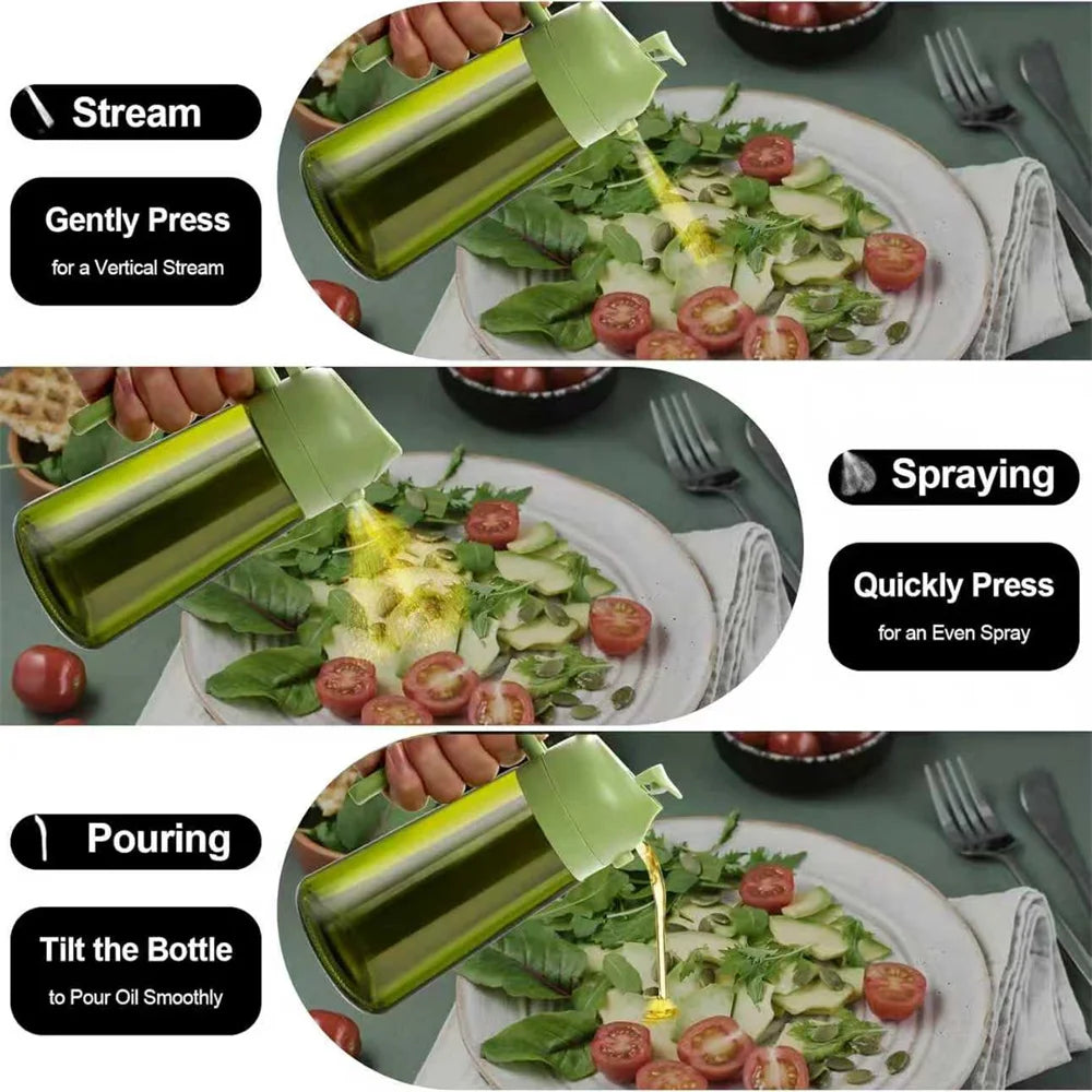 16oz/470ml Olive Oil Dispenser for Kitchen with Stickers - 2 in 1 Olive Oil Sprayer for Cooking, Air Fryer, and Salad,