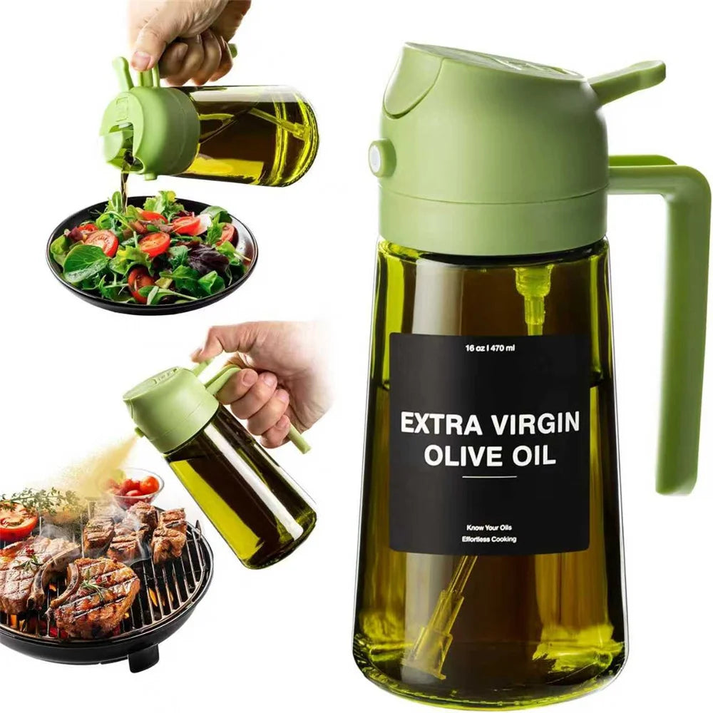 16oz/470ml Olive Oil Dispenser for Kitchen with Stickers - 2 in 1 Olive Oil Sprayer for Cooking, Air Fryer, and Salad,