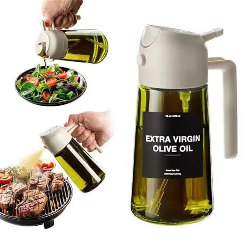 16oz/470ml Olive Oil Dispenser for Kitchen with Stickers - 2 in 1 Olive Oil Sprayer for Cooking, Air Fryer, and Salad,
