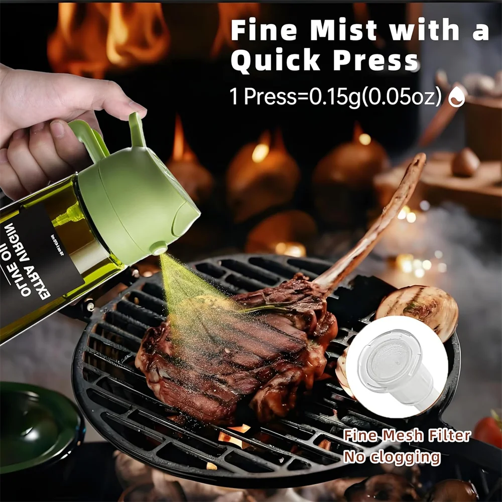 16oz/470ml Olive Oil Dispenser for Kitchen with Stickers - 2 in 1 Olive Oil Sprayer for Cooking, Air Fryer, and Salad,